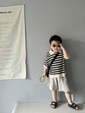 Mqtime Boys Turn-down Collar Loose Polo T-shirt Fashion Striped Pullover Tops Children Girl Cute Summer Knitwear Clothes Vintage Tops