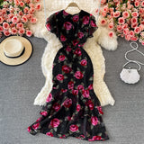 Mqtime Korean Style Dress for Women Chiffon Ruffle Sleeveless V-neck Wrap Hip Fishtail Streetwear Women's Skims Maxi Dresses Vestidos