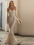 Mqtime  Wedding Dress Sweetheart Long Sleeve Lace Mermaid Bride Gown  vestido de noiva свадебное платье