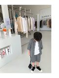 Mqtime 2023 Korea Teenagers Boy Kid Ribbed Loose Clothes Set Shirt+Shorts 2PCS Summer Child Clothing Set Casual Short Sleeve Baby Sets