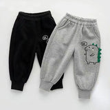 Mqtime Spring Kid Trousers Autumn Children Straight Thin Fleece Warm Sports Pant Baby Cartoon Dinosaur Jogger Sweatpant for Boy