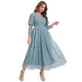 Mqtime Women Casual Elegant Maxi Dresses 2023 Summer Autumn Luxury Embroidery Mesh Turkish Cocktail Evening Party Robe Vestido