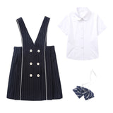 Mqtime Kid Korean Japanese School Uniform White Shirt Navy Stripe Pinafore Dress Shorts Vest for Girl Boy Clothes Set Student Outfit