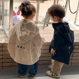 Mqtime Children's Hooded Trench Coat Letter Coat  Autumn New Korean Boys' and Girls' Zipper Coat