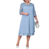 Mqtime Spring Summer Patchwork Elegant Fashion Plus Size Dress Women Three Quarter Lace Sleeves Chic Vestidos Oversized Female Clothes