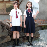 Mqtime Kid Japanese School Uniform White Shirt Navy Pleated Pinafore Dress Pants Shorts Bow Tie for Girl Boy Clothes Set Student Outfit