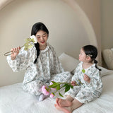 Mqtime Mom and Daughter Matching Clothes 2023 New Fashionable Girls Spring Homewear Pajamas Floral Baby Casual Simple Clothes Set