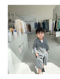 Mqtime 2023 Korea Teenagers Boy Kid Ribbed Loose Clothes Set Shirt+Shorts 2PCS Summer Child Clothing Set Casual Short Sleeve Baby Sets