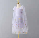 Mqtime Retail New Baby Girls Summer Fairy Embroidery Back Bow Flower Dress , Princess Kids Elegant Birthday Dresses Holiday  1-8 T