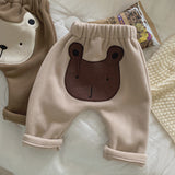 Autumn Winter Baby Boy Pants Children Cartoon Bear Velvet Thick Fleece Harem Pants Warm Kids Infant Trainers Casual Pant Clothes