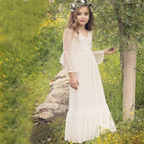 Mqtime New 2-13T Girls' Dress Romantic Wedding Party Long Dress Girls' Lace Long Sleeve Birthday Party Solid Princess Dress