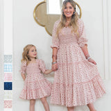 Mqtime  Mother Daughter Dress Floral Printed Family Matching Dresses Square Collar Dresses Summer Mommy and Me Clothes