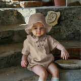 Mqtime Infant Toddler Clothing Short Sleeved Doll Collar Jumpsuit Summer Cotton Linen College Style Baby Romper Casual Kids Clothing