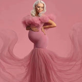 Mqtime Maternity Photoshoot Dresses Mermaid Dress Off Shoulder Tulle Lace Stretch Fabric Prom Gown Photo Shoot Pregnancy Clothes