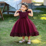 Mqtime Flower Red Party Dress For Girls Formal Tulle Infant Princess Costume Little Kid Birthday Toddler Girl Clothes 0 to 12 Months