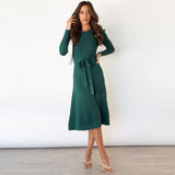 Mqtime Autumn/winter new puff long-sleeved knit skirt mid-length temperament thin high-waisted swing dress bottom sweater skirt