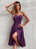 Mqtime Summer European and American Style Ladies Purple Suspender Print Backless Sexy Mature Street Style Women's Dress