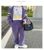 Mqtime Autumn Little Girls Children Clothing Set Two 2Pce Set Purple Hoodies Zipper Jacket +pants Baby Clothes Kids Outfits Sports Suit