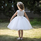 Mqtime  New Girl's Ceremonial Dress Pearl Tulle Children's White Sleeveless Dresses Princess Performance Costume 5 7Y