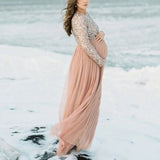 Pregnant Photography Dress Women Sequin Long Sleeve Crew Neck Tulle Long Dress Maternity Pregnant Women Dress For Photoshoots