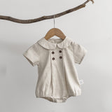Mqtime Infant Toddler Clothing Short Sleeved Doll Collar Jumpsuit Summer Cotton Linen College Style Baby Romper Casual Kids Clothing