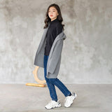 Mqtime Girls Thick Sweater Knitted Cardigan Mid-length Coat Autumn Winter Grey Fashion All-match Teen School Kids Outerwear 10 12 Years