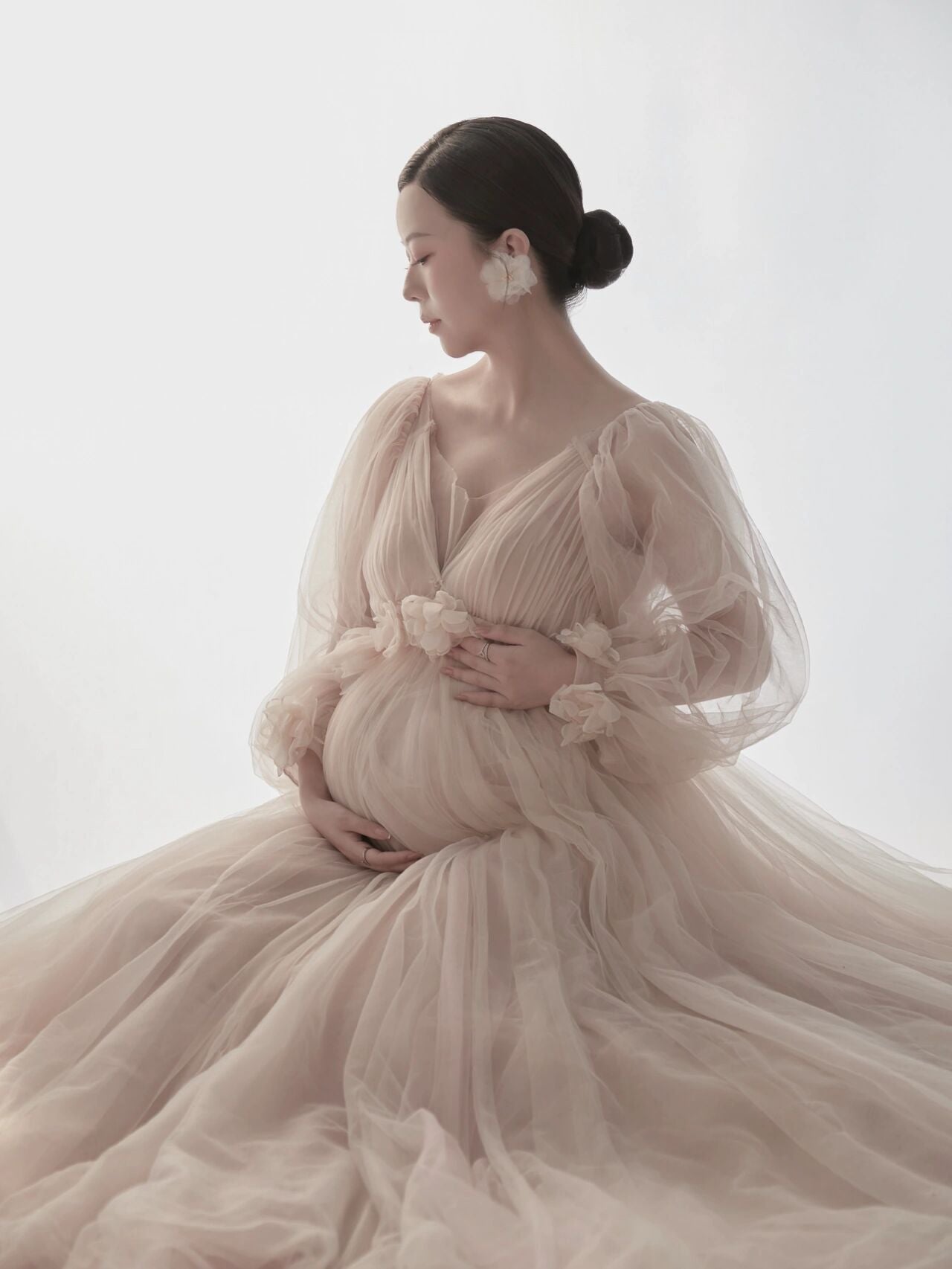 Mqtime Mesh Maternity Dresses For Photo Shoot Long Sleeve Tulle Floral mqtime Mqtime Mesh Maternity Dresses For Photo Shoot Long Sleeve Tulle Floral mqtime