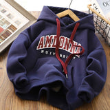 Mqtime Boys Hoodies Kids Hooded Sweatshirt Loose Letter Printed Teenager Fleece Thicken Pullover Children's Casual Clothing