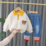 Mqtime Spring Autumn Children Boys Girls 2PCS Clothing Set Embroidery Cartoon Bear Sweatshirts Jeans Pants Baby Girl Sports Suit