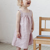 Mqtime Europe America Style Summer 2-6Yrs Kids Party Dresses Sleeveless Solid Color Cotton Linen Baby Girls Princess Dress