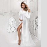 Mqtime White Chiffon Boho Maternity Photo Shoot Long Dress Pregnant Woman Photography Bohemian Dress