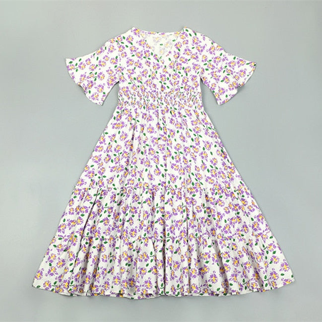 Mqtime kids girl summer floral print v-neck smocked flare midi dress c mqtime Mqtime kids girl summer floral print v-neck smocked flare midi dress c mqtime