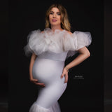 Mqtime Maternity Photoshoot Dresses Mermaid Dress Off Shoulder Tulle Lace Stretch Fabric Prom Gown Photo Shoot Pregnancy Clothes