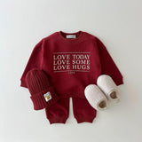 Mqtime Kids Fashion Letter Tracksuit Baby Girl Pullover Knitted Sweatshirts Elastic Jogger Pants 2pcs Boys Christmas Red Classic Suit