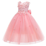 Embroidery Flower Children's Party Dress For Wedding Sleeveless Elegant Long Baby Girl Birthday Feast Clothes 4 to 14 Years