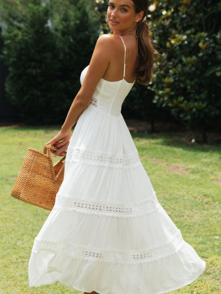 Mqtime Slip White Boho Long Summer Dress Women 2022 Solid Color Backle mqtime Mqtime Slip White Boho Long Summer Dress Women 2022 Solid Color Backle mqtime
