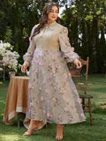 Mqtime Spring Csaual Elegant Plus Size Dresses Women Large Maxi Floral Shirt Pink Long Oversized Evening Party Prom Clothes