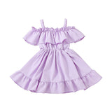 Mqtime Girls Dress One-Line Neck Solid Color Children's Sling Dress Fashion Kids Skirt