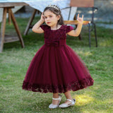 Mqtime Flower Red Party Dress For Girls Formal Tulle Infant Princess Costume Little Kid Birthday Toddler Girl Clothes 0 to 12 Months