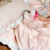 Baby Girl Quilt Blanket Pink Cotton Muslin Summer Quilt for Girls Children Comforter Infant Cot Quilt Baby Sleeping Cover