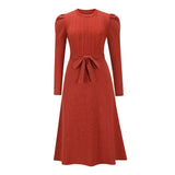 Mqtime Autumn/winter new puff long-sleeved knit skirt mid-length temperament thin high-waisted swing dress bottom sweater skirt