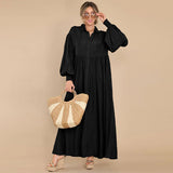 Mqtime Autumn Winter New Flowy Long Solid Colour oversized Dress For Women Long Sleeve Buttons Shirt Maxi Dresses A2743