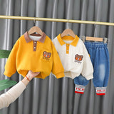 Mqtime Spring Autumn Children Boys Girls 2PCS Clothing Set Embroidery Cartoon Bear Sweatshirts Jeans Pants Baby Girl Sports Suit