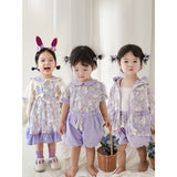 Mqtime Girls' Purple Rabbit Series Suit Spring Shirt Children's Fresh Coat Top Baby Skirt Shorts