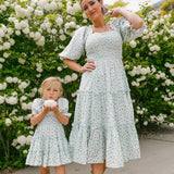 Mqtime  Mother Daughter Dress Floral Printed Family Matching Dresses Square Collar Dresses Summer Mommy and Me Clothes