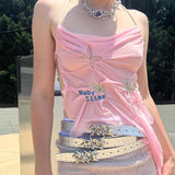 Mqtime Women's Vest Halter Folds Butterfly Embroidery Irregular Hem Hotsweet Style Tops Female 2023 Summer Fashion New
