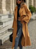 Mqtime Lapel Long Casual Trentch Coats Women Elegant Ladies Autumn Fashion Buttons Lace Up Long Trench Coat Jackets 2022