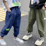 Mqtime 2-12Y Teenagers Baby Boys Pants Cotton Hemp Summer Thin 2023 New Mosquito Proof Pants Korean Version Handsome Loose Casual Pants