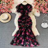 Mqtime Korean Style Dress for Women Chiffon Ruffle Sleeveless V-neck Wrap Hip Fishtail Streetwear Women's Skims Maxi Dresses Vestidos