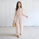 Mqtime 10 12 years Girls Elegant Summer Jumpsuits Sleeveless Buttons Khaki One-piece Overalls Teen Girls Outfits